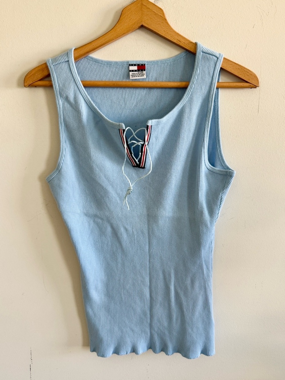 Vintage Y2K Tommy Hilfiger blue ribbed cotton sleeveless tan top size XL - Picture 1 of 7